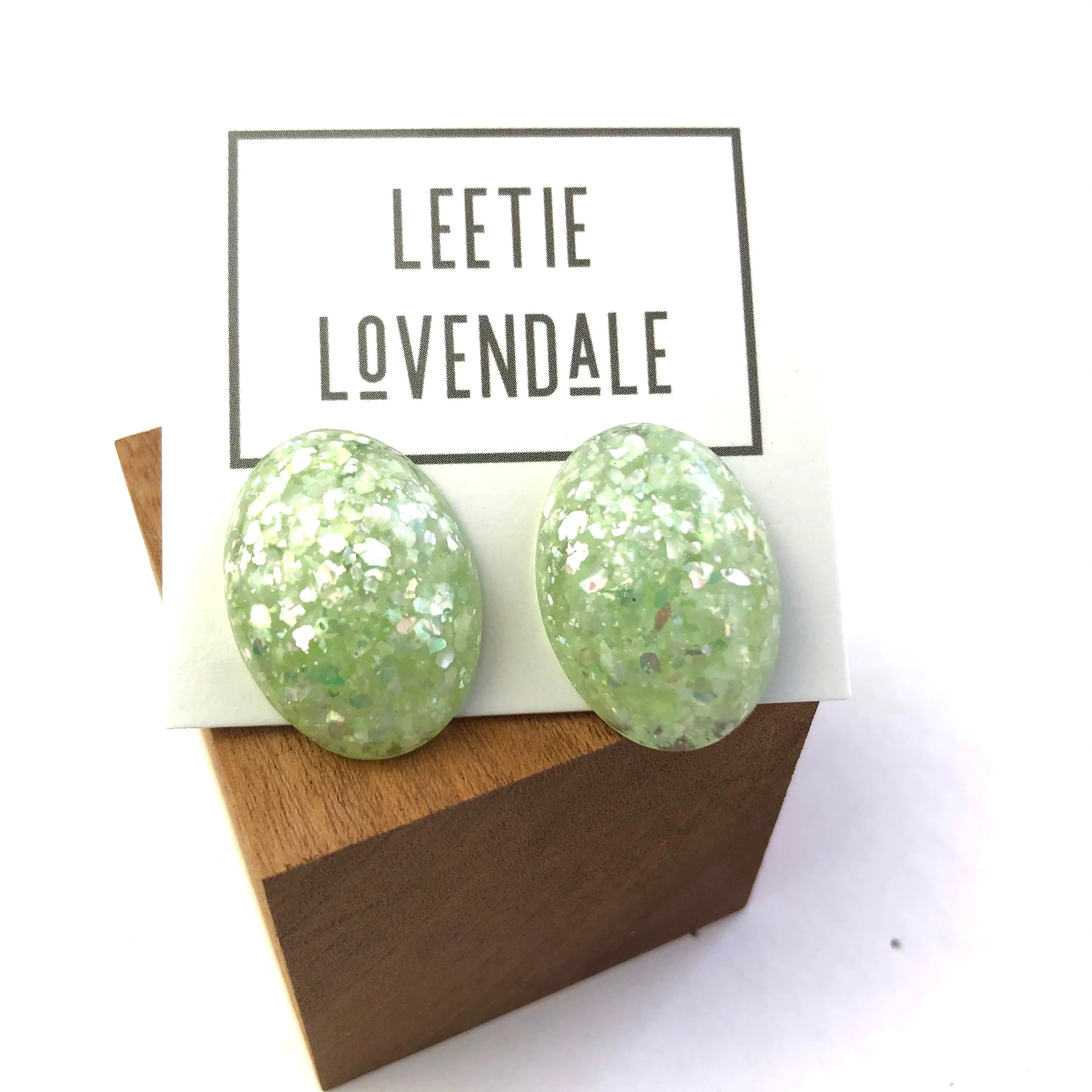Mint Metallic Glitter Oval Button Studs