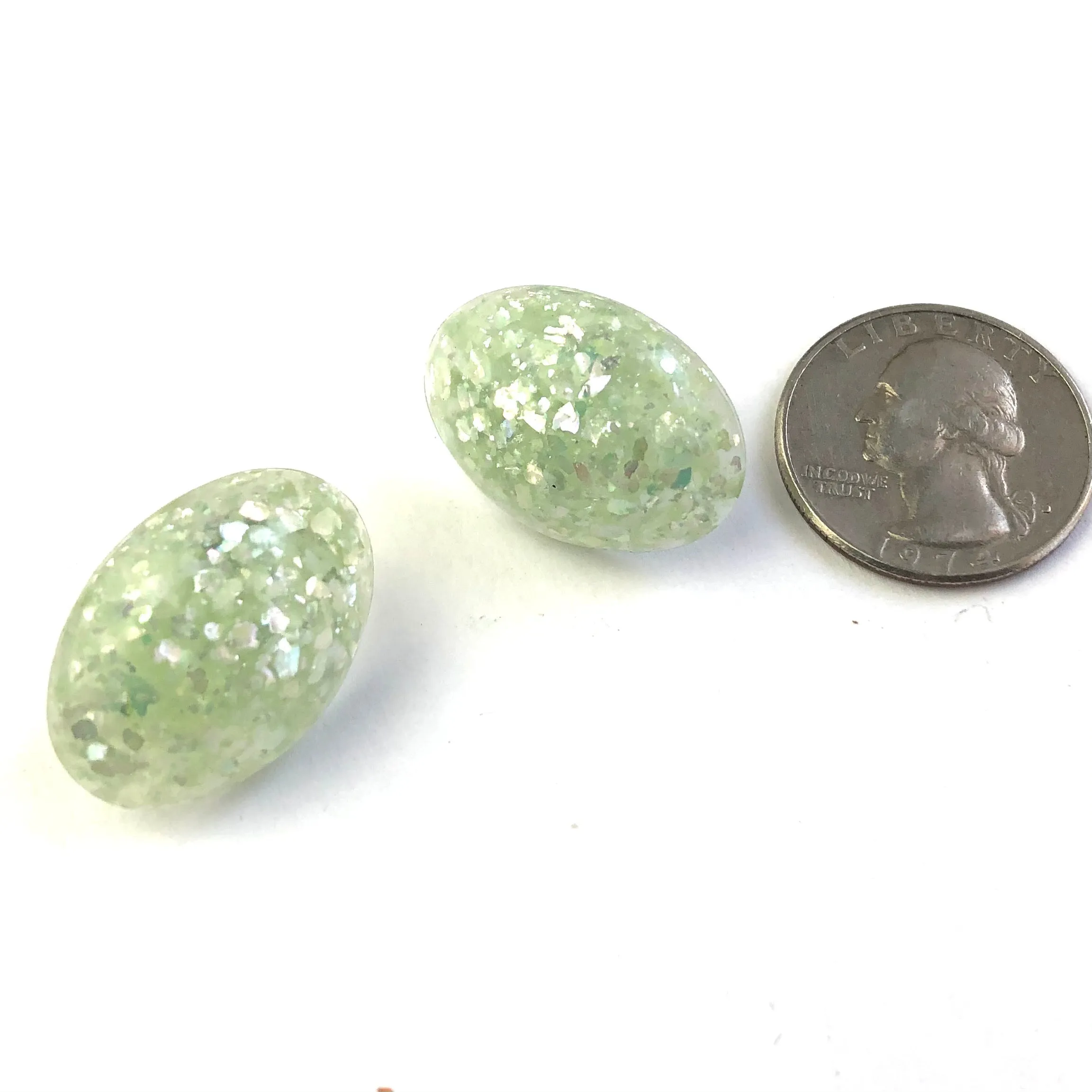 Mint Metallic Glitter Oval Button Studs