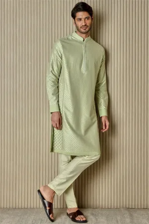 Minty Fresh: Mint Green Embroidery Resham Vertical Abstract Kurta