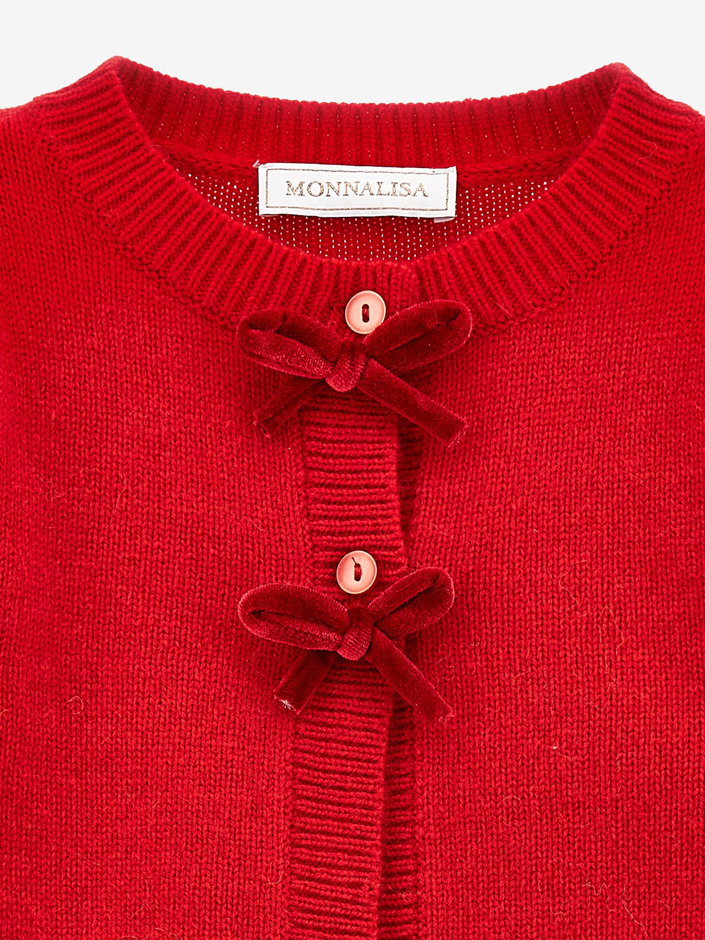 Monnalisa Baby Girls Wool Knitted Cardigan in Red