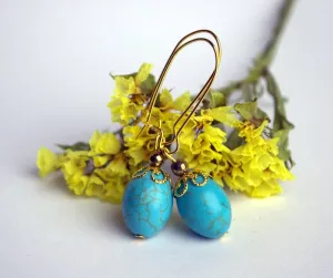 Natural blue turquoise howlite drop earrings Gemstone earrings Blue stone boho earrings Personalized gift for mom girlfriend Howlite jewelry