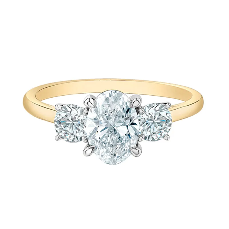 Oval & Round Diamond Three Stone Engagement Ring 2.10ct
