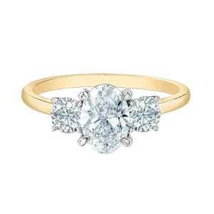Oval & Round Diamond Three Stone Engagement Ring 2.10ct