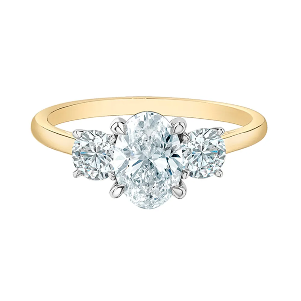 Oval & Round Diamond Three Stone Engagement Ring 3.06ct