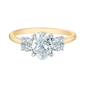 Oval & Round Diamond Three Stone Engagement Ring 3.06ct