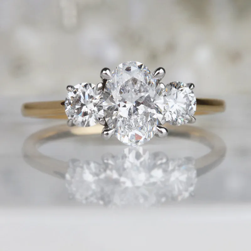 Oval & Round Diamond Three Stone Engagement Ring 3.06ct