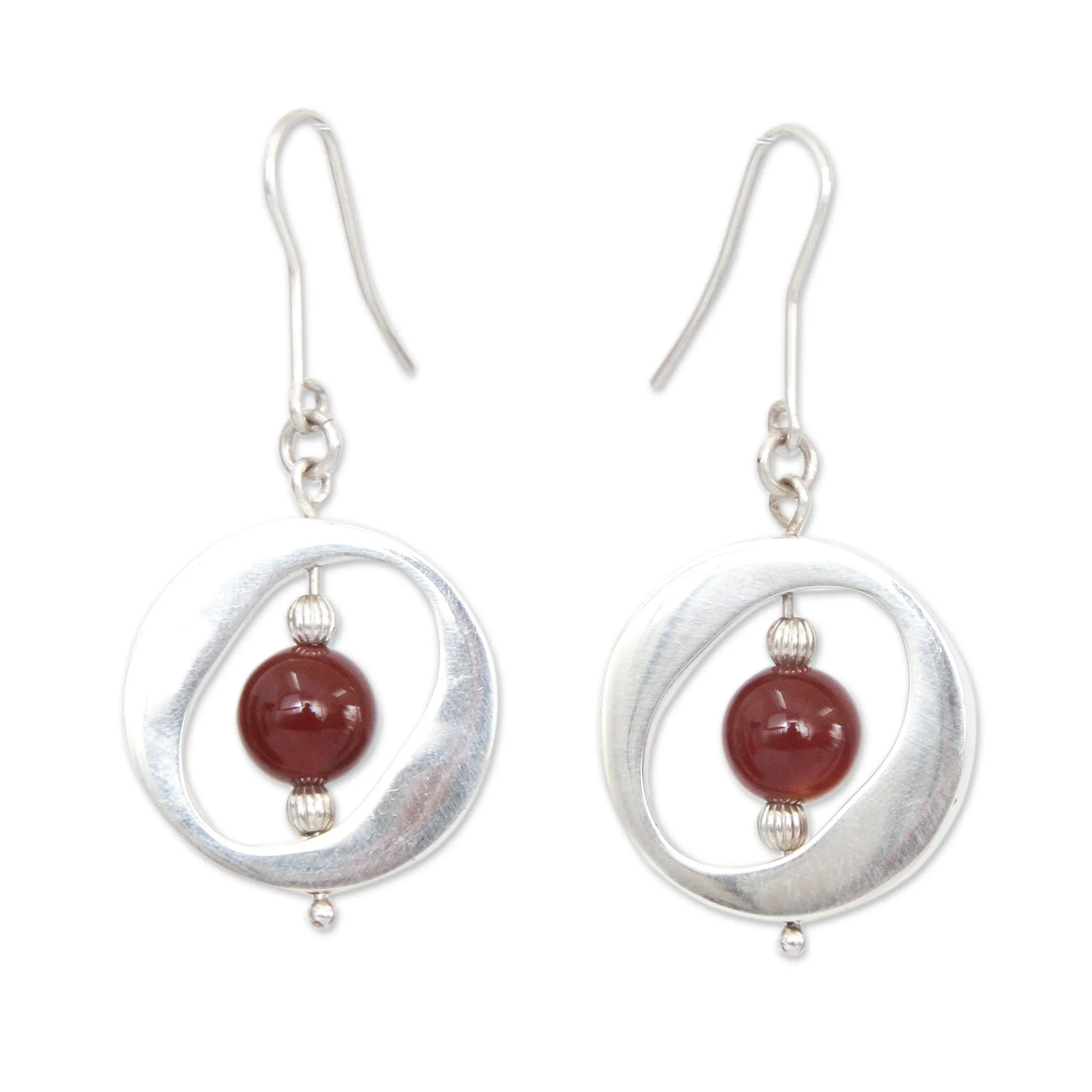 Oval Window Contemporary Free Trade Silver and Carnelian Earrings