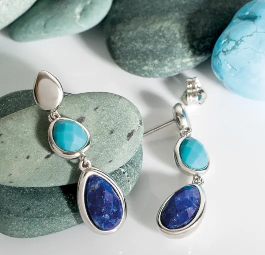 Pebble Azure Gemstone Trio Droplet Stud Drop Earrings