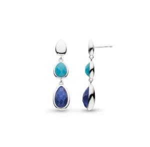 Pebble Azure Gemstone Trio Droplet Stud Drop Earrings