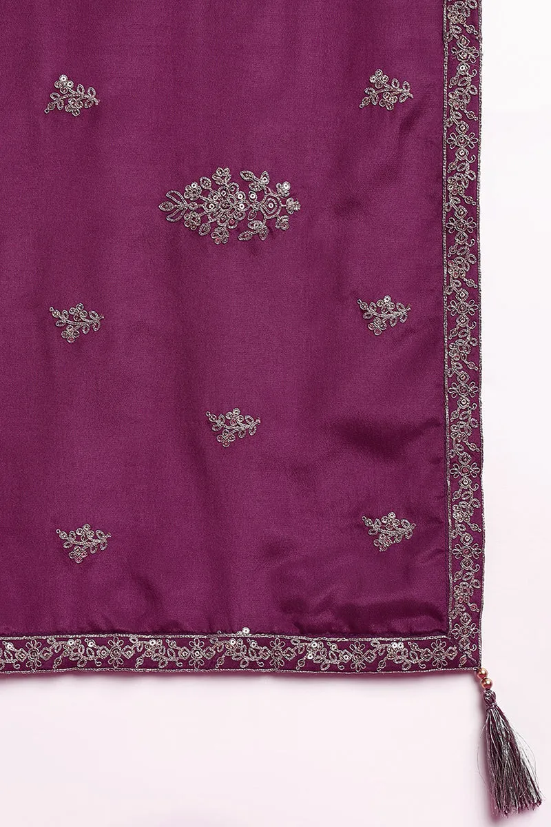 Purple Silk Blend Solid Embroidered Anarkali Suit Set
