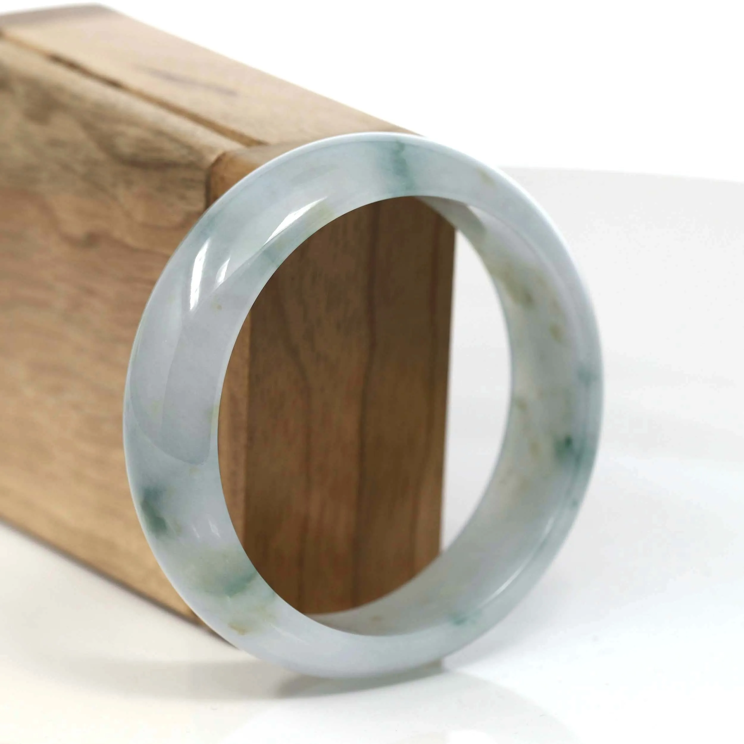 "Classic Princess Half Round" Blue- Green Jadeite Jade Bangle (58.32 mm) #T093