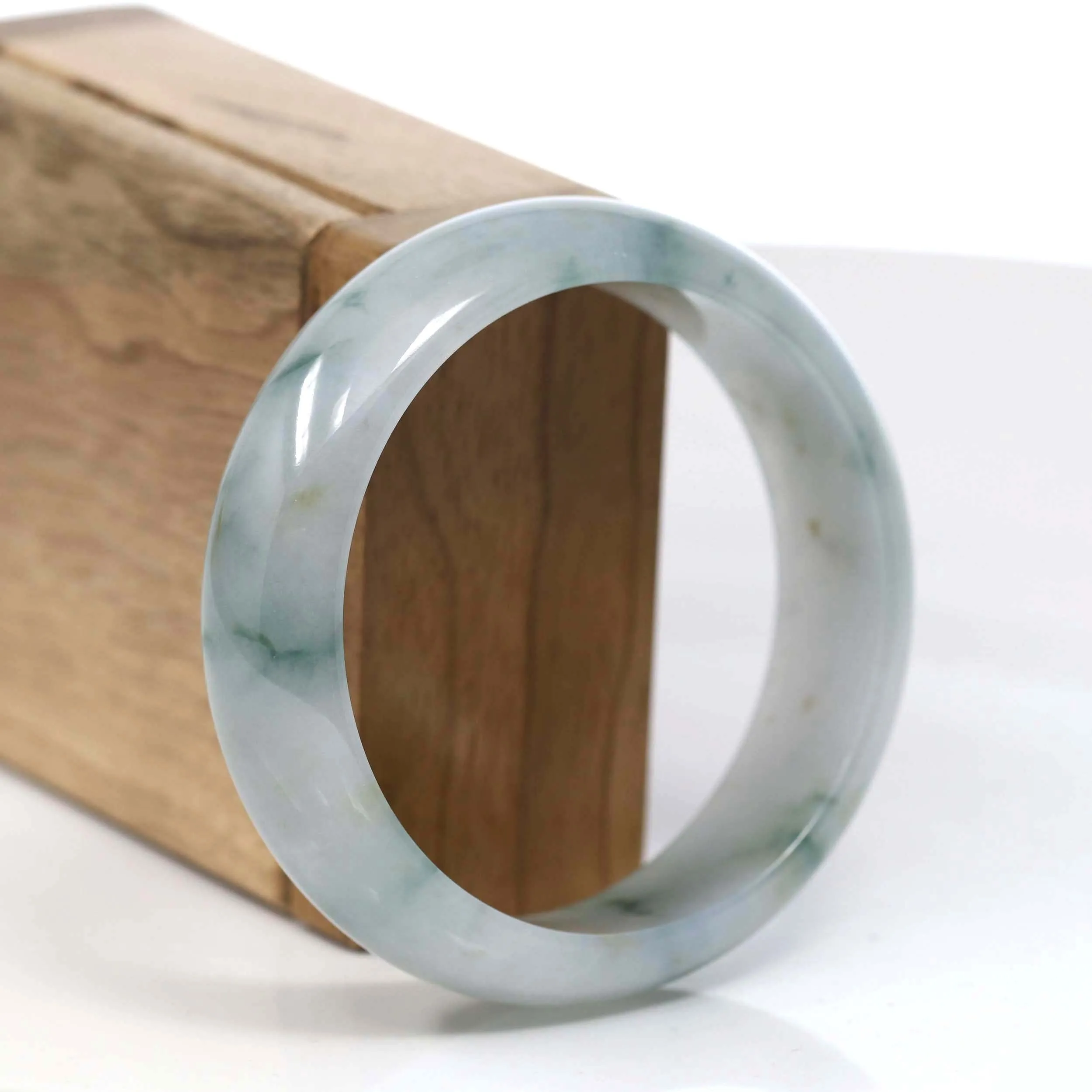 "Classic Princess Half Round" Blue- Green Jadeite Jade Bangle (58.32 mm) #T093