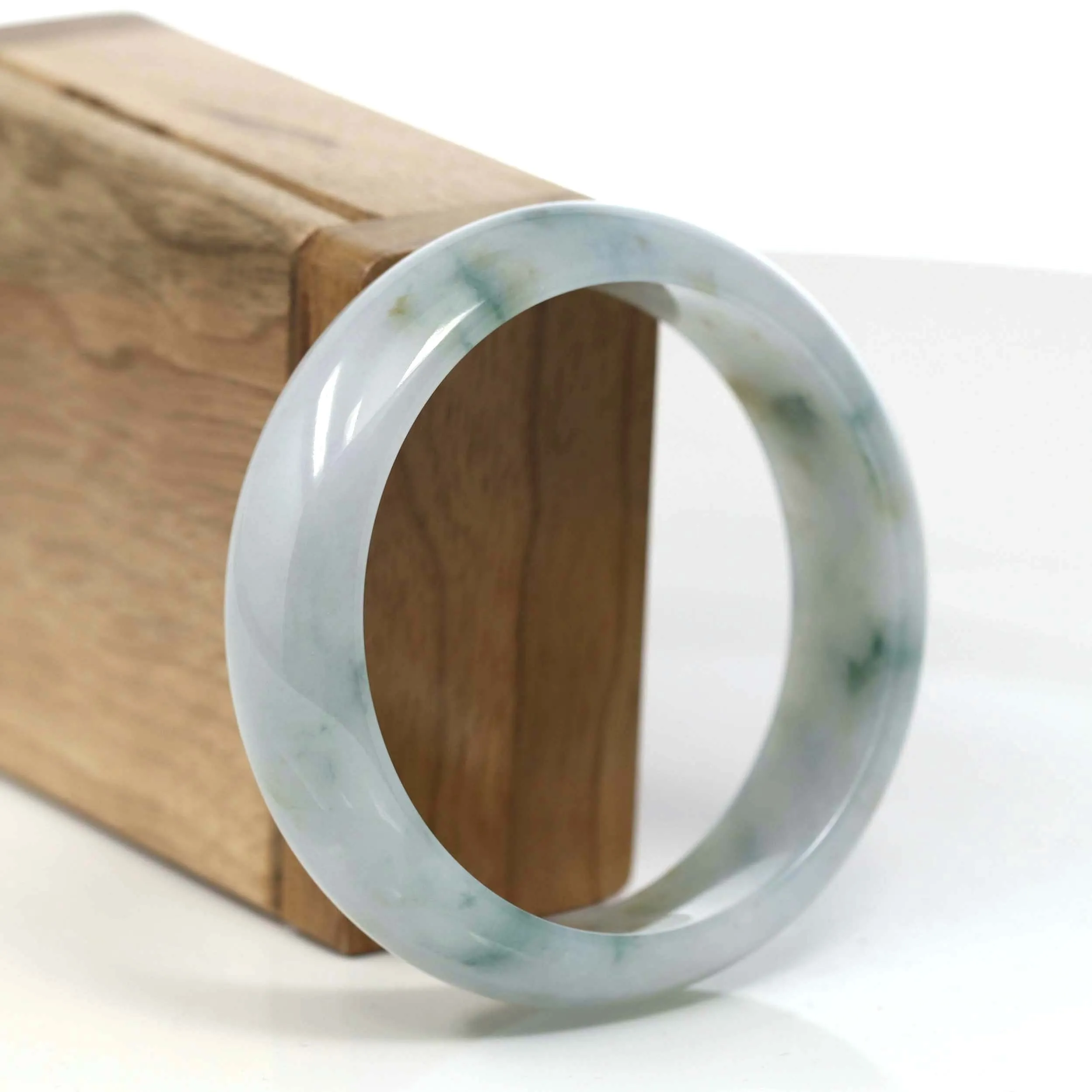"Classic Princess Half Round" Blue- Green Jadeite Jade Bangle (58.32 mm) #T093