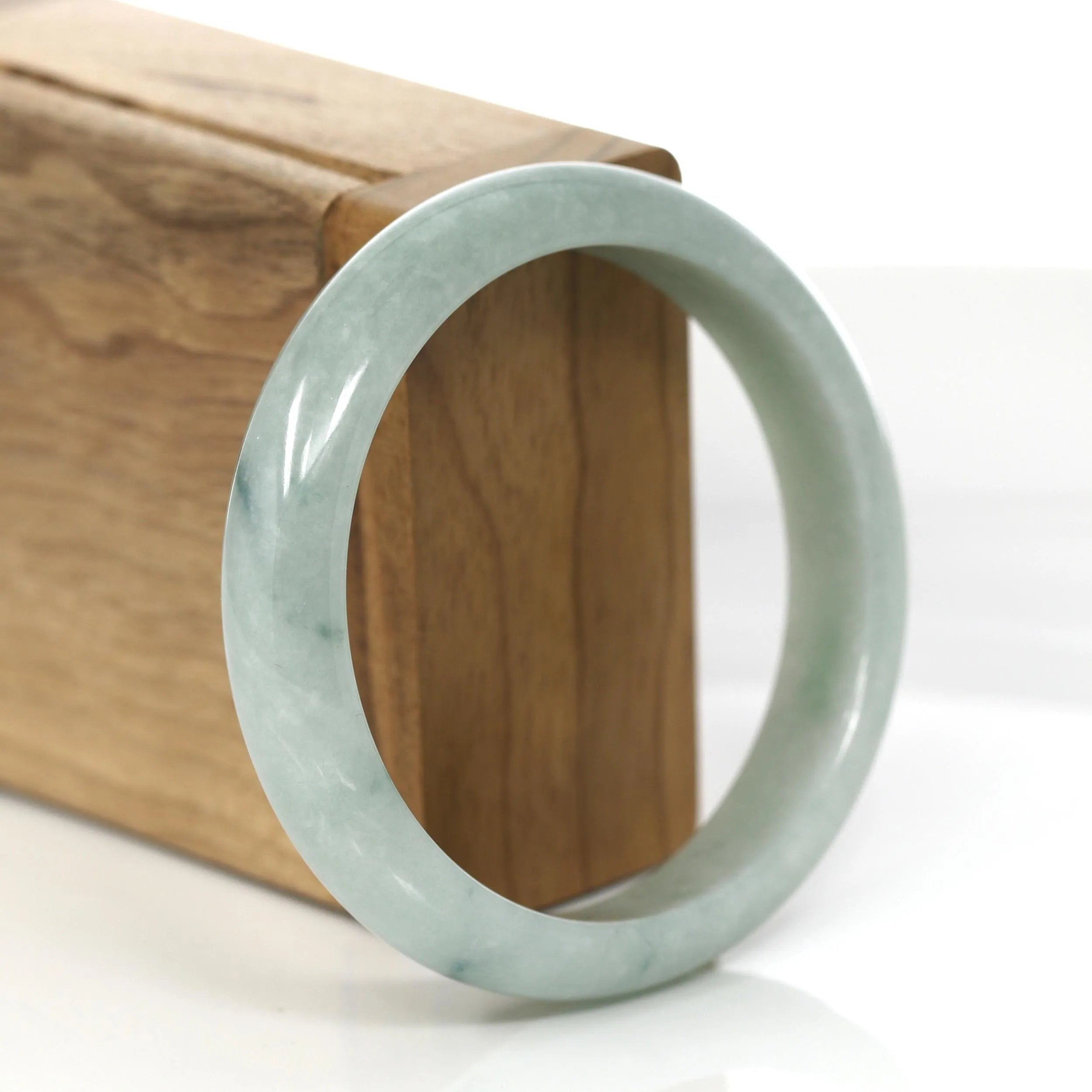 "Princess Half Round" Blue- Green Jadeite Jade Bangle Bracelet (57.89 mm) #360