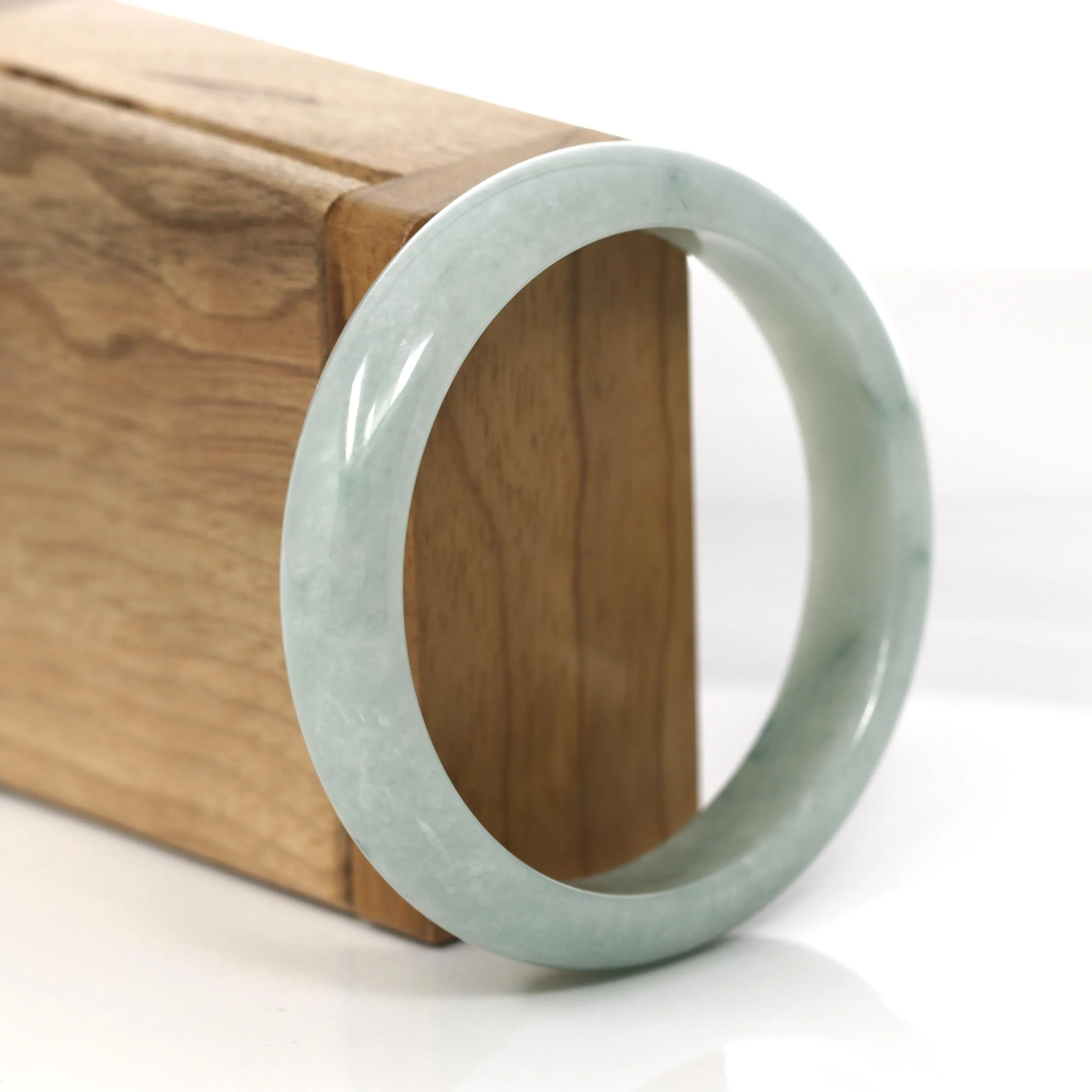 "Princess Half Round" Blue- Green Jadeite Jade Bangle Bracelet (57.89 mm) #360