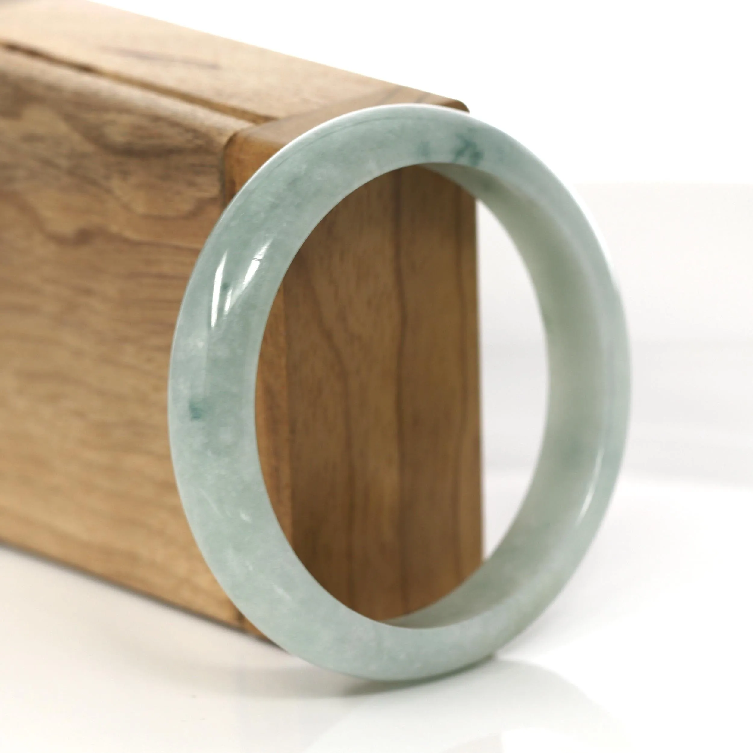 "Princess Half Round" Blue- Green Jadeite Jade Bangle Bracelet (57.89 mm) #360
