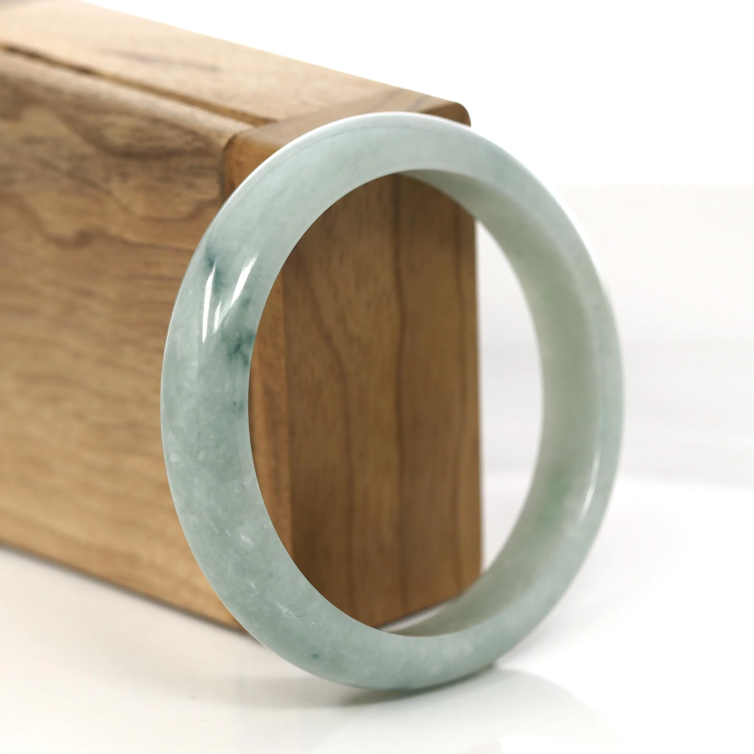 "Princess Half Round" Blue- Green Jadeite Jade Bangle Bracelet (57.89 mm) #360