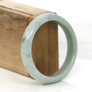 "Princess Half Round" Blue- Green Jadeite Jade Bangle Bracelet (57.89 mm) #360