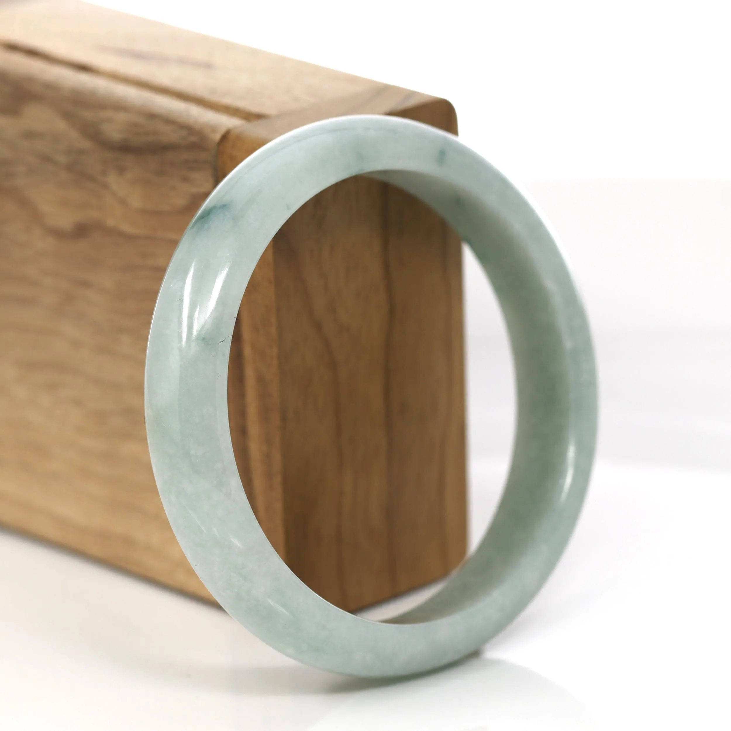 "Princess Half Round" Blue- Green Jadeite Jade Bangle Bracelet (57.89 mm) #360