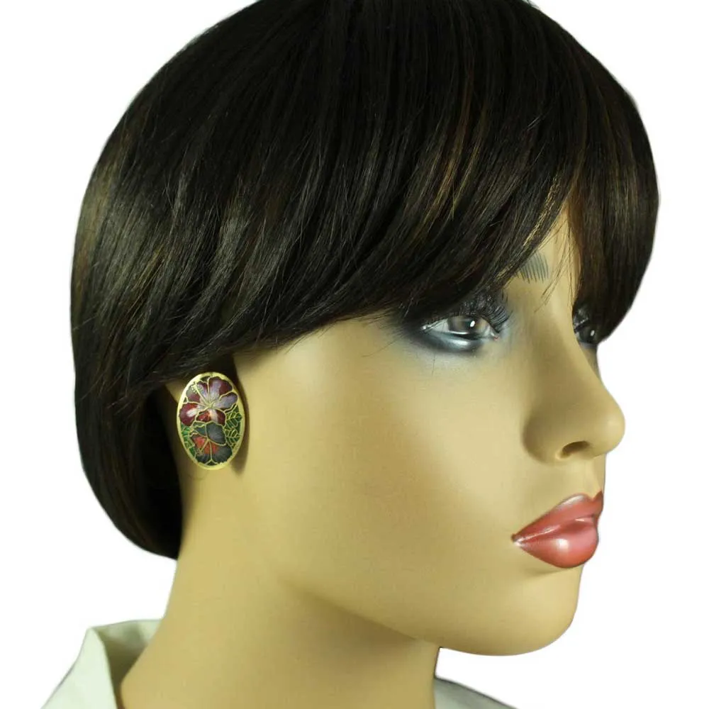 Red and Gray Hibiscus Cloisonne Pin and Earring Set - CP90BS