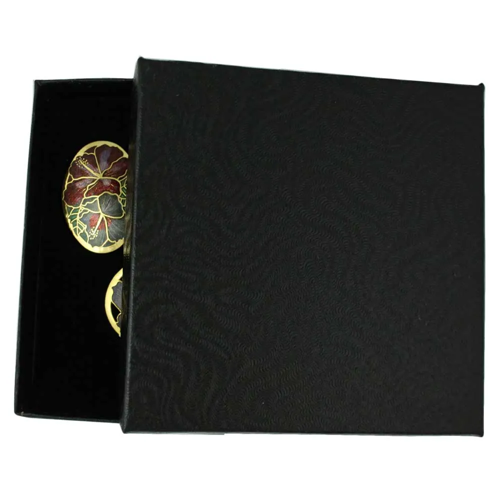 Red and Gray Hibiscus Cloisonne Pin and Earring Set - CP90BS