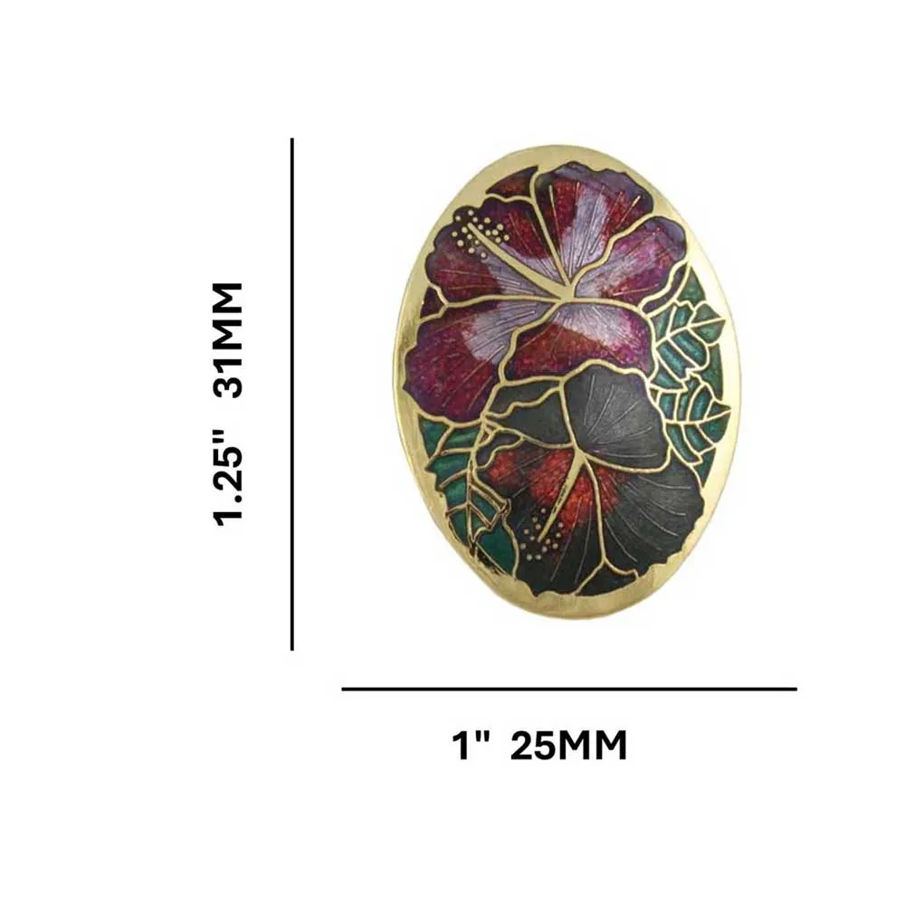 Red and Gray Hibiscus Flowers Cloisonne Pierced Earring - CP90ERD