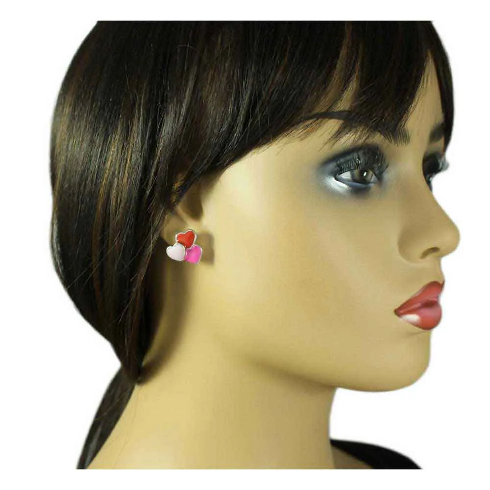 Red, Light Pink, and Hot Pink Hearts Pierced Earring - EQ303