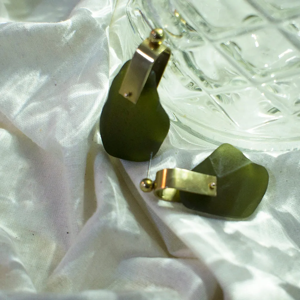 REFRACTION EARRINGS [ BOTTLE GREEN, LARGE  ]