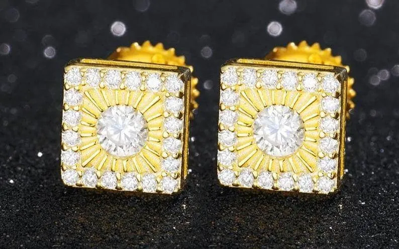 Round Diamond Square Stud Earrings