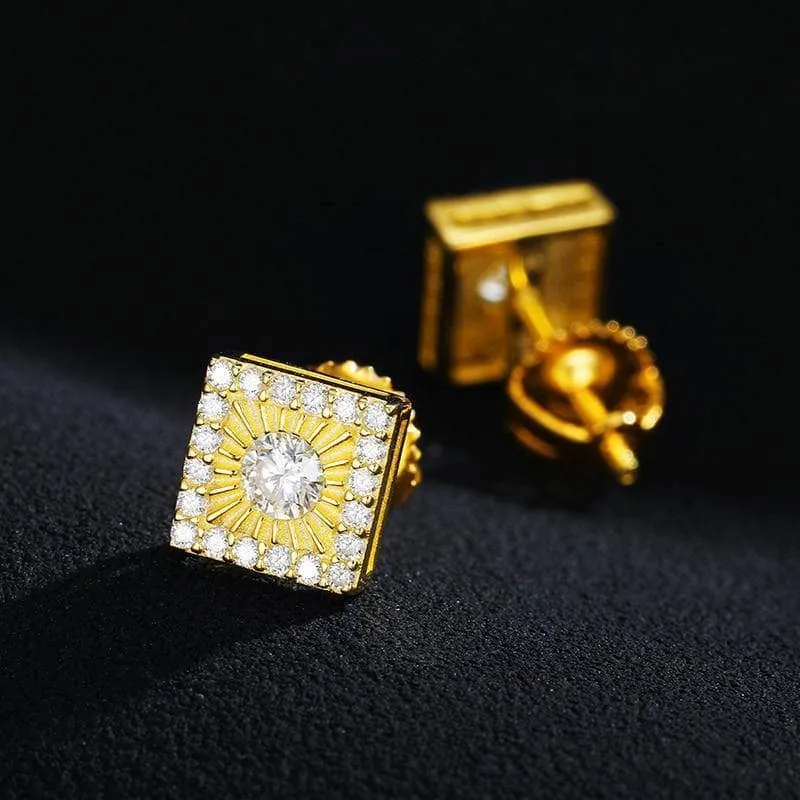 Round Diamond Square Stud Earrings