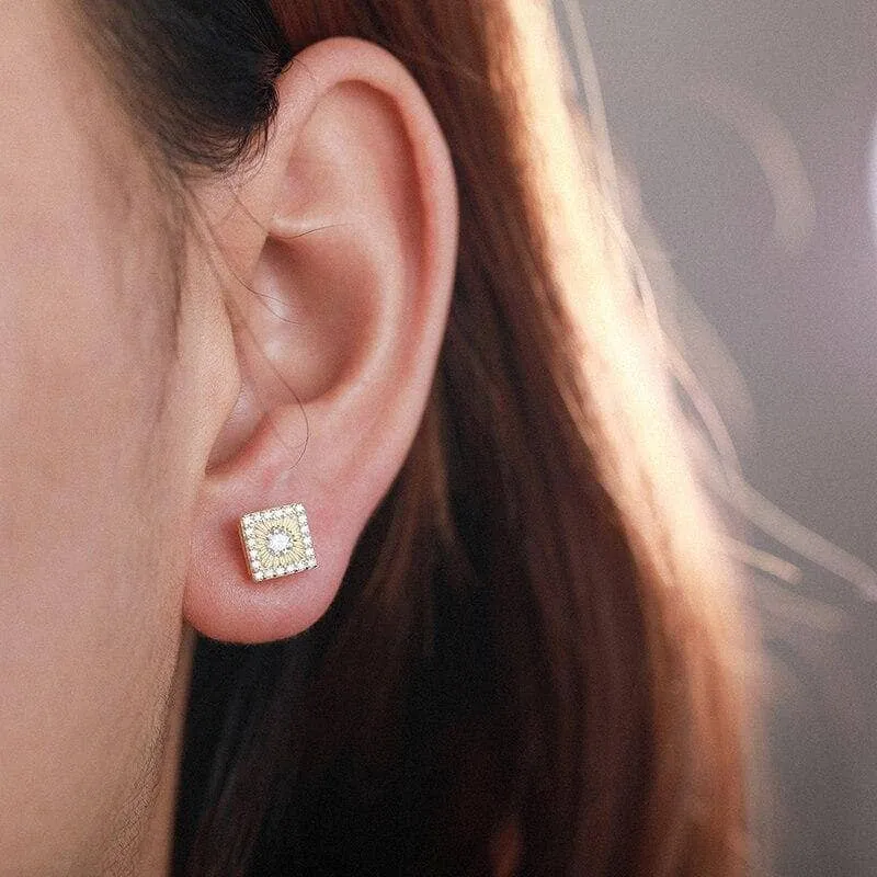 Round Diamond Square Stud Earrings