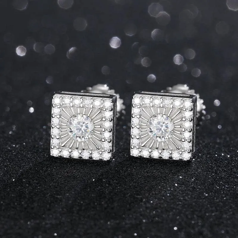 Round Diamond Square Stud Earrings