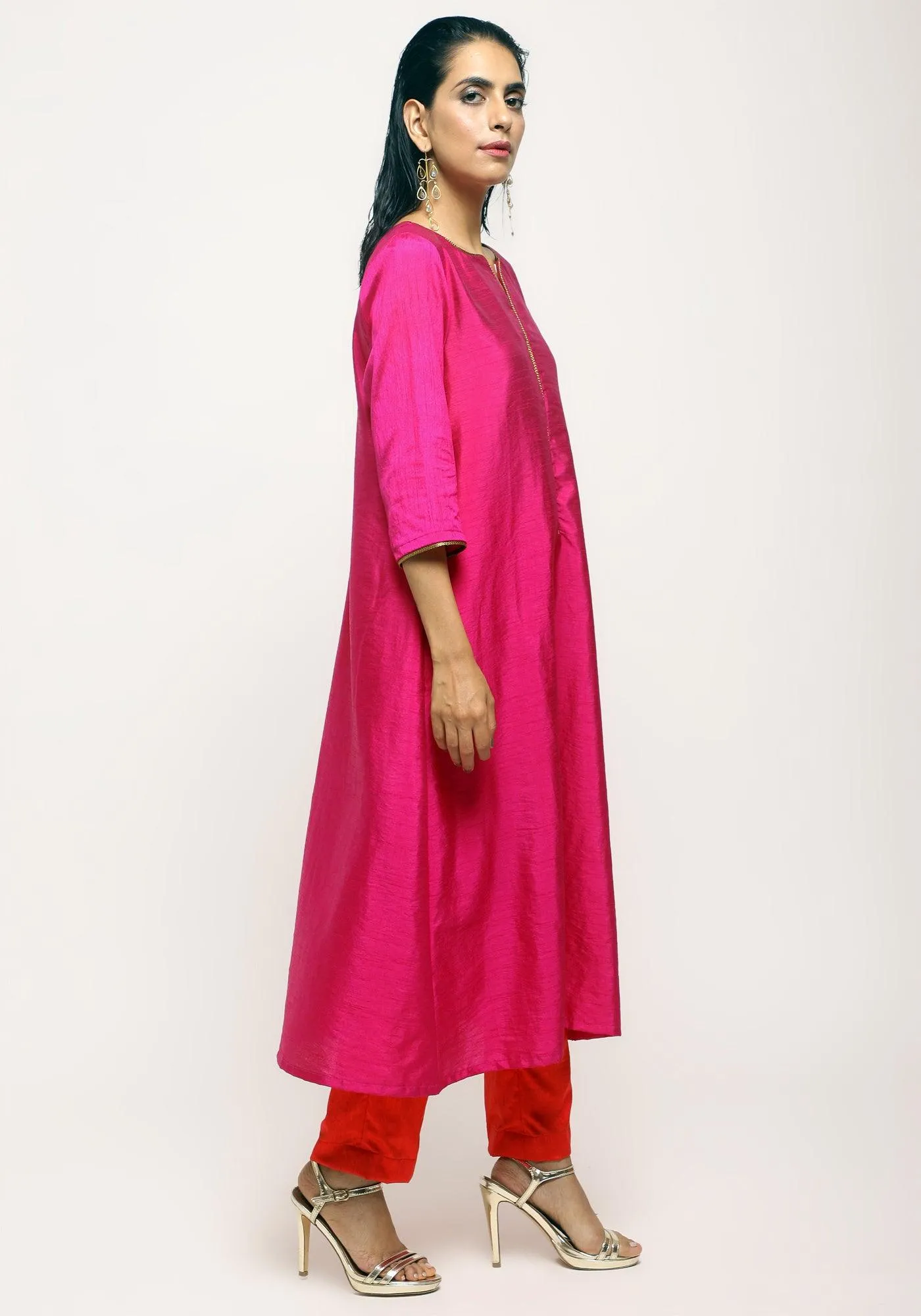 Silk Blend Laced Kurta Set