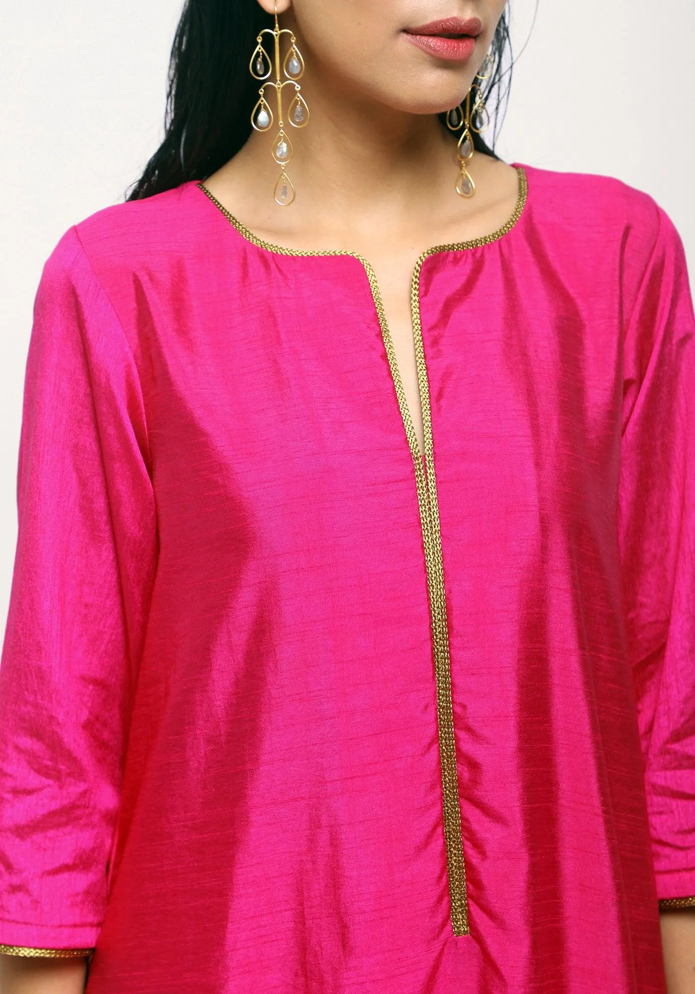 Silk Blend Laced Kurta Set