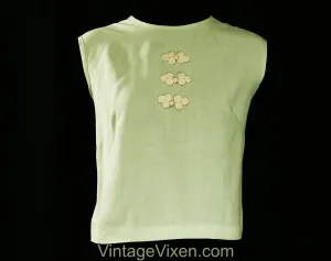 Size 14 Mint Green Sleeveless Top with Asian Ivory Frog Closures - 1960s Summer Shell Blouse - Spring Summer Shirt - 60s Deadstock - Bust 40