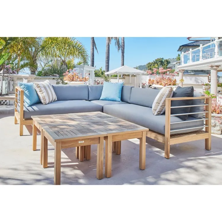 SoHo Teak Outdoor Sectional Corner with Sunbrella Charcoal Cushion