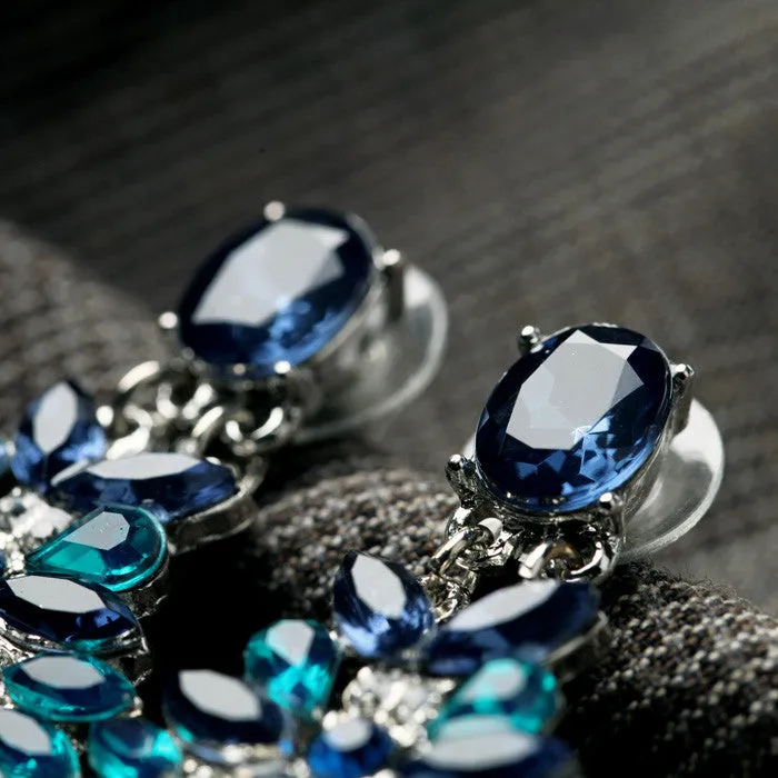 Statement Trendy Jewelry Elegant Shiny Resin Stone Blue Plant Stud Earrings