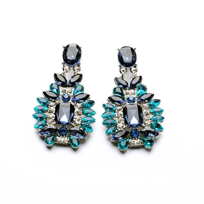 Statement Trendy Jewelry Elegant Shiny Resin Stone Blue Plant Stud Earrings