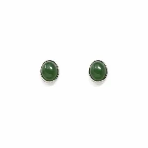 Sterling Silver Genuine Nephrite Green Jade Oval Stud Earrings