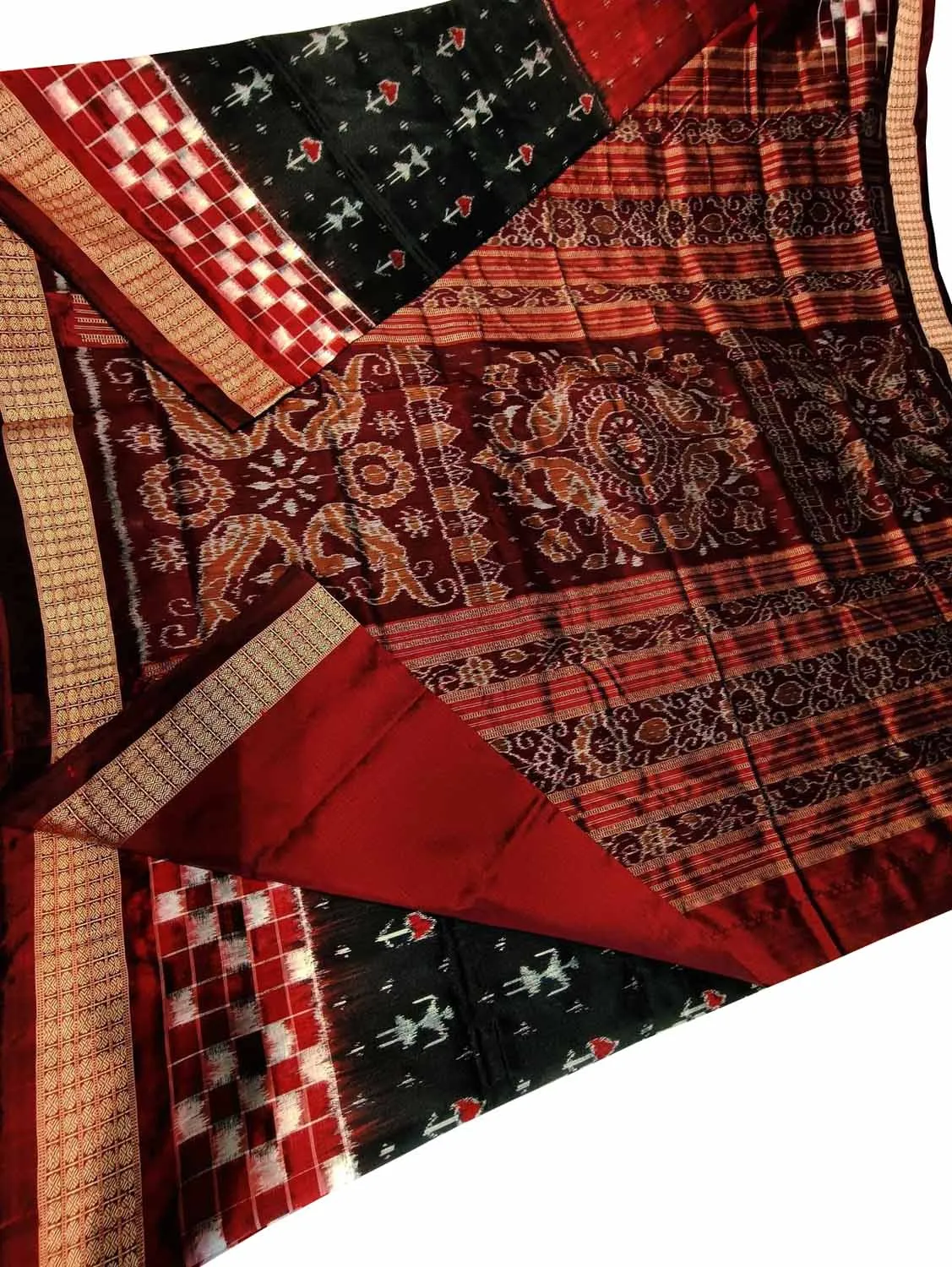 Stunning Red & Black Handloom Double Ikat Silk Saree