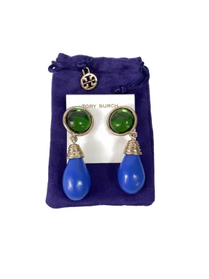 Tory Burch blue and green clip on stone drop earrings NEW