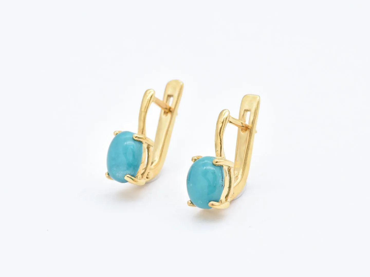 Turquoise Gold Earrings - Solitaire Studs, Genuine Turquoise Earrings, Long Studs Earrings