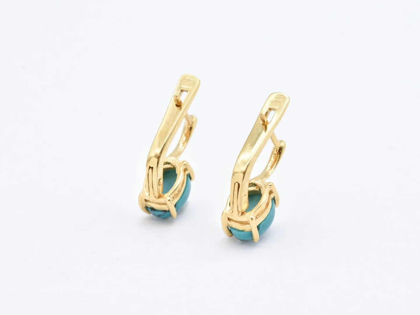 Turquoise Gold Earrings - Solitaire Studs, Genuine Turquoise Earrings, Long Studs Earrings