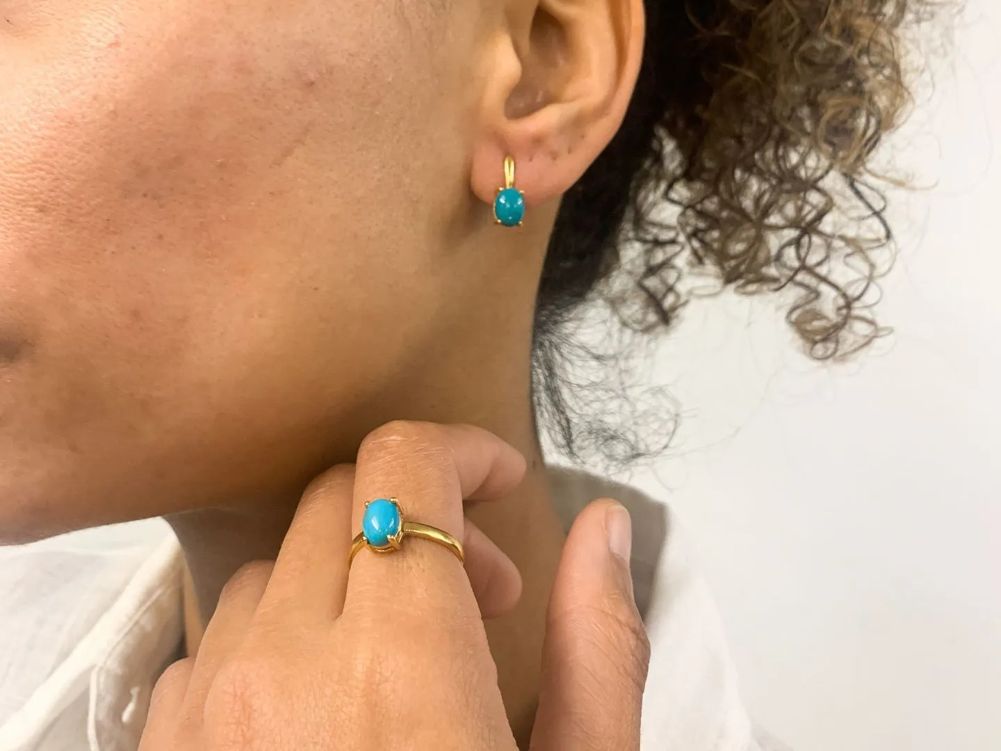 Turquoise Gold Earrings - Solitaire Studs, Genuine Turquoise Earrings, Long Studs Earrings