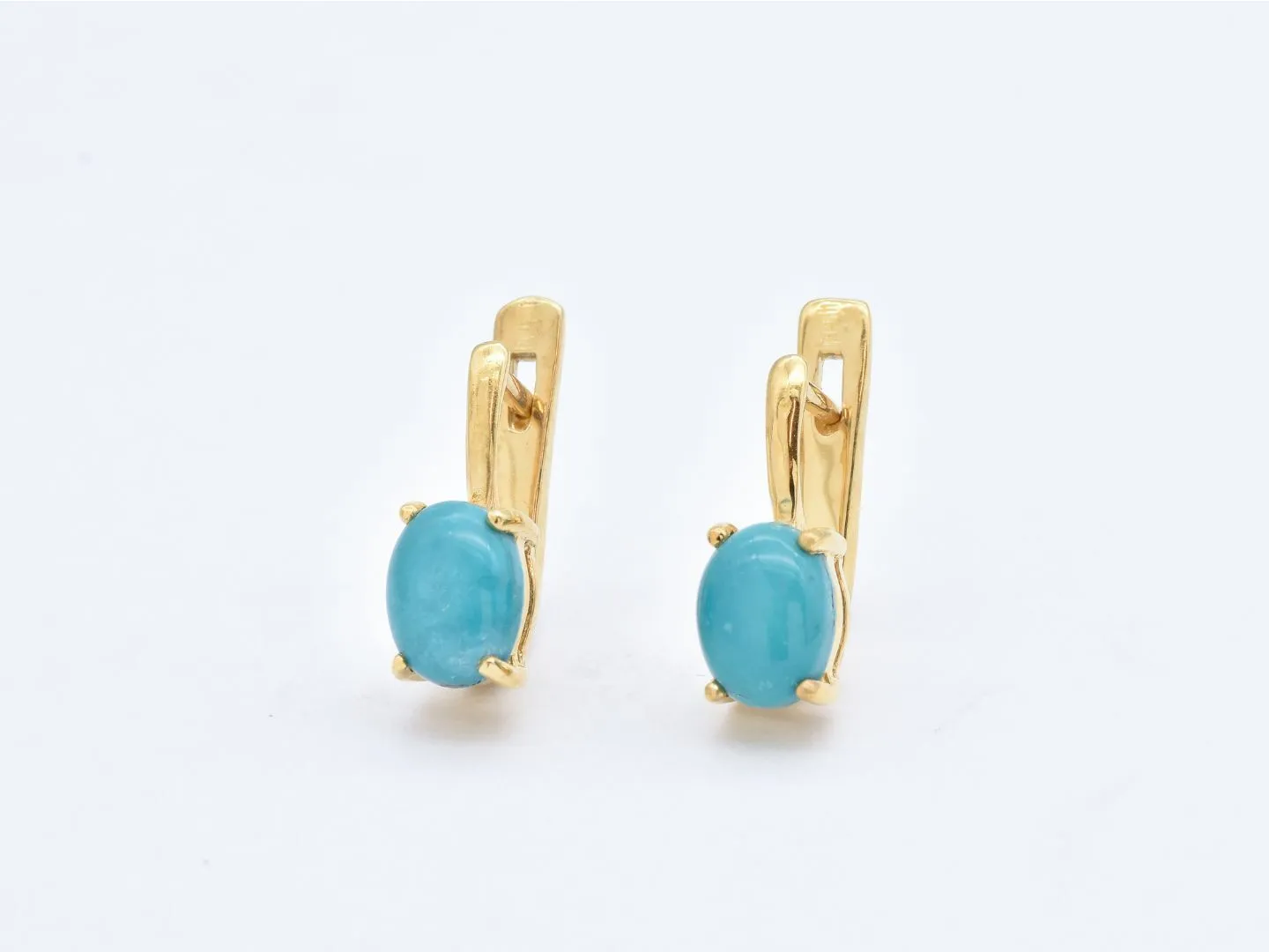 Turquoise Gold Earrings - Solitaire Studs, Genuine Turquoise Earrings, Long Studs Earrings