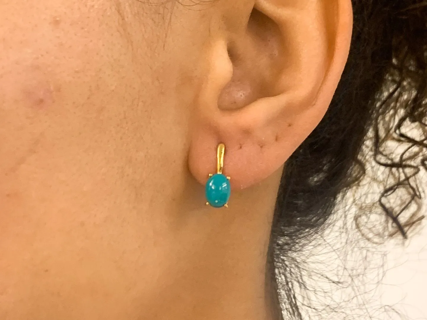 Turquoise Gold Earrings - Solitaire Studs, Genuine Turquoise Earrings, Long Studs Earrings