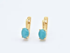 Turquoise Gold Earrings - Solitaire Studs, Genuine Turquoise Earrings, Long Studs Earrings