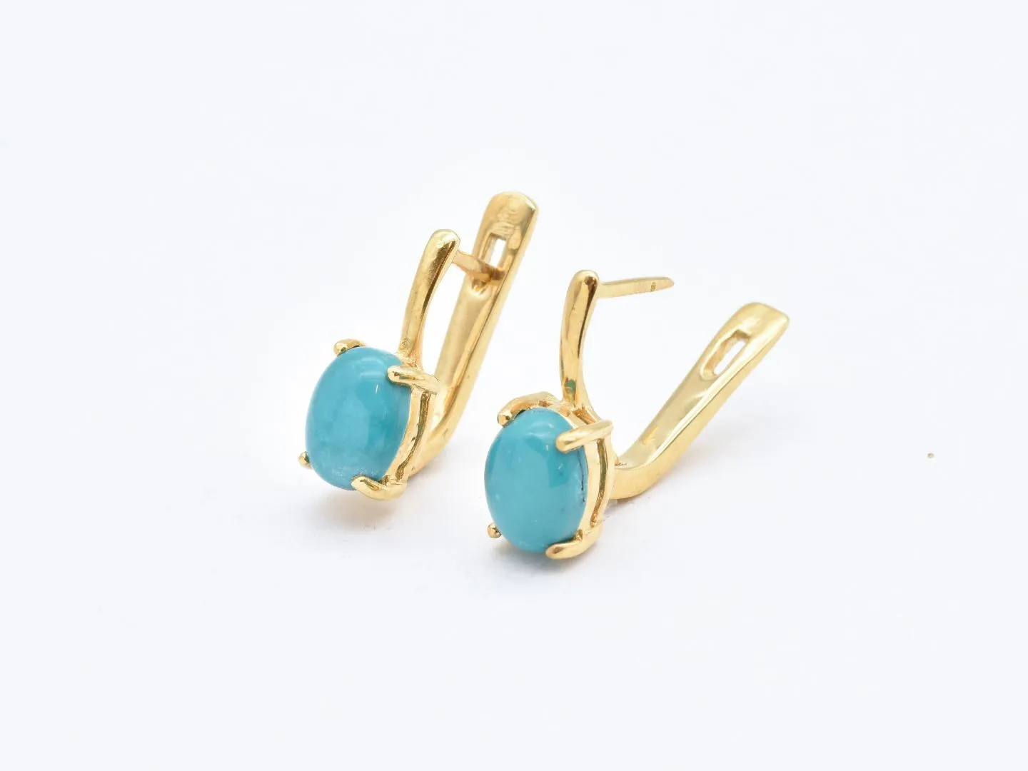 Turquoise Gold Earrings - Solitaire Studs, Genuine Turquoise Earrings, Long Studs Earrings