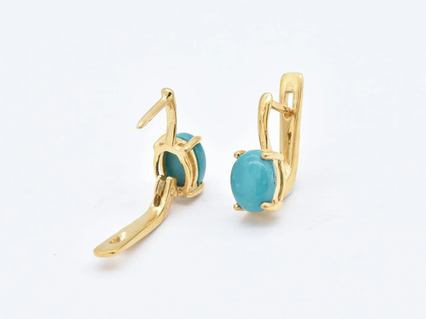 Turquoise Gold Earrings - Solitaire Studs, Genuine Turquoise Earrings, Long Studs Earrings