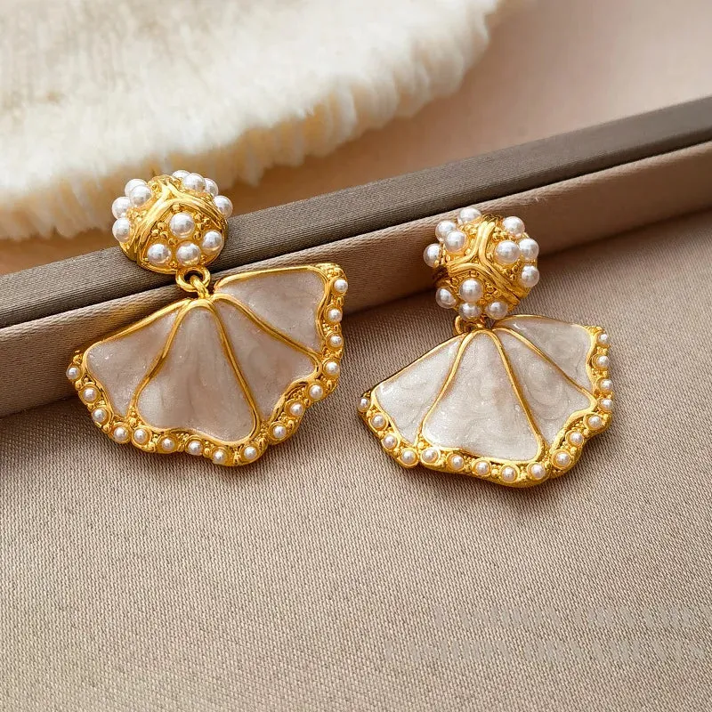 VAIGE Elegant Pearl Geometric Drop Earrings in Ivory and Gold